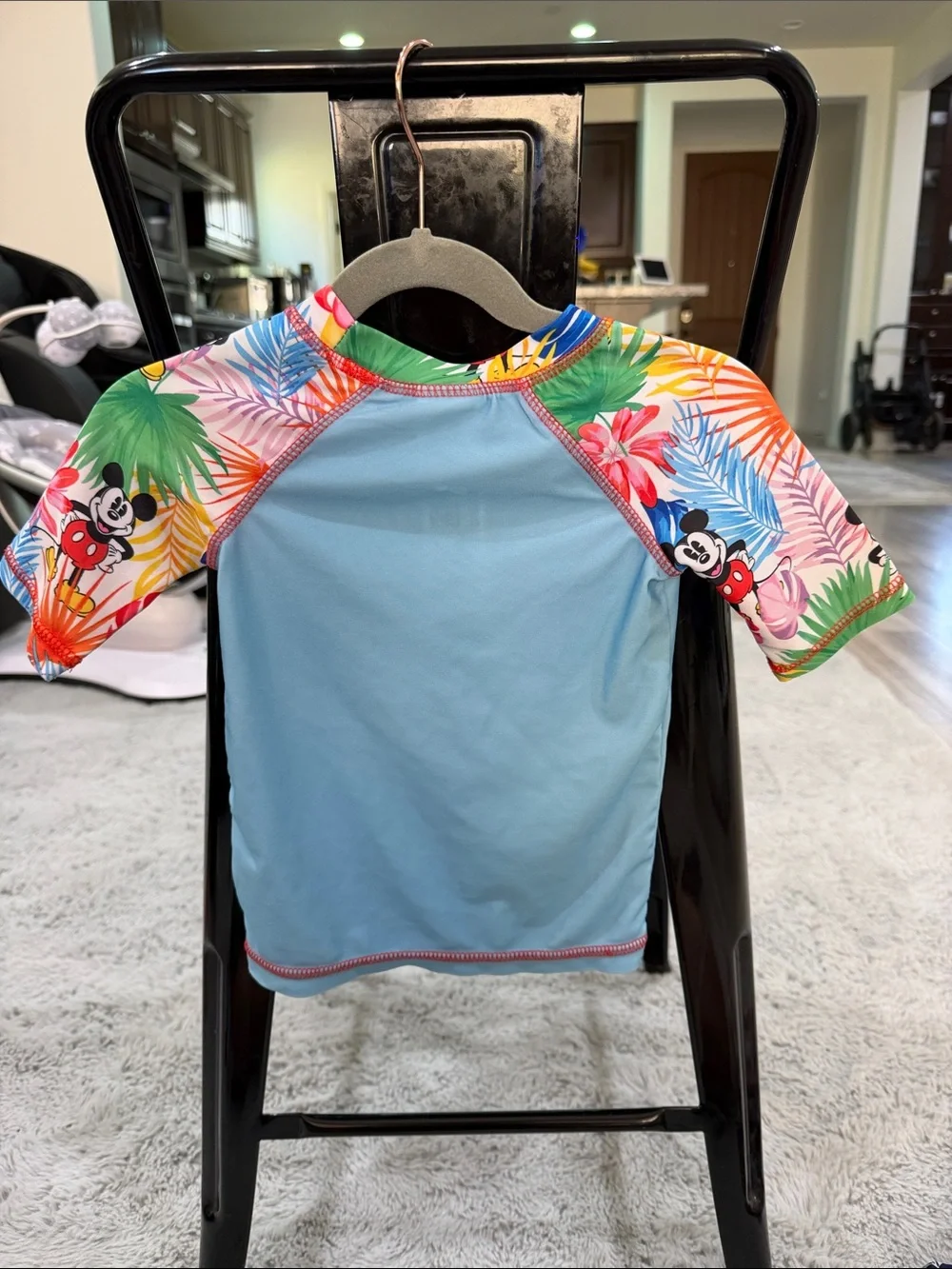 Disney Mickey Mouse Light Blue Rashguard with Tropical Multi-Color Sleeves